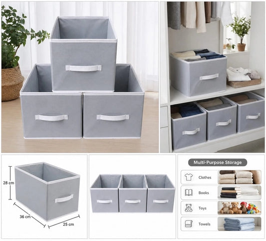Premium Foldable Cloth Organizer basket (Pack of 3)